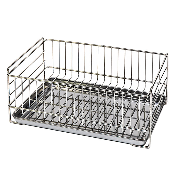 水切りラック ミニ どこでも置けるトレー付き ステンレス製 アットアクア ( 水切りかご 水切りカゴ 水切りバスケット 水切りトレー ステンレス ディッシュラック シンク上 シンクサイド 水切り 洗い物 食器洗い 乾燥 )