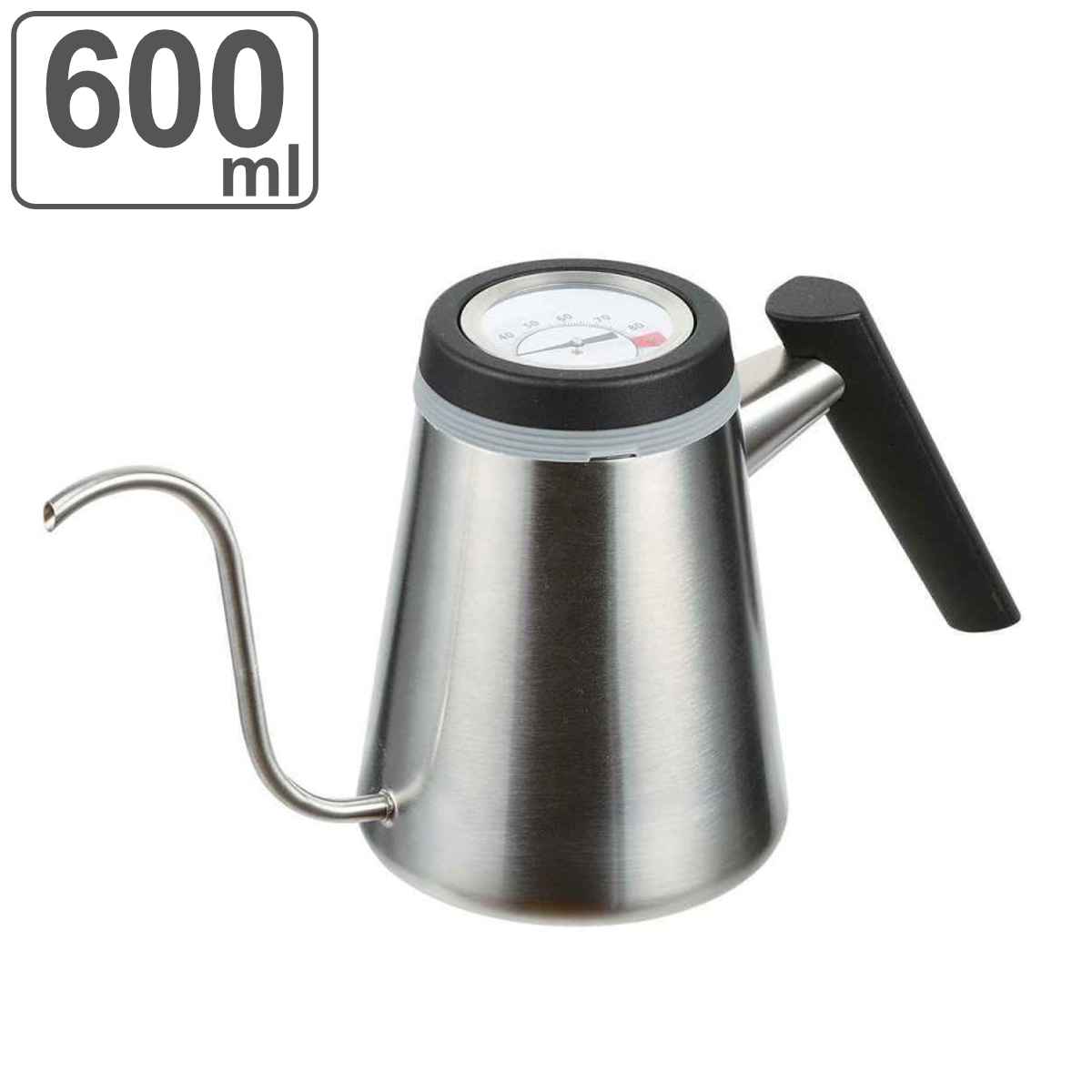 ドリップポット 600ml 温度計付き ロック適オン ステンレス （ コーヒーポット コーヒーケトル 温度計 細口 コーヒー やかん ハンドドリ