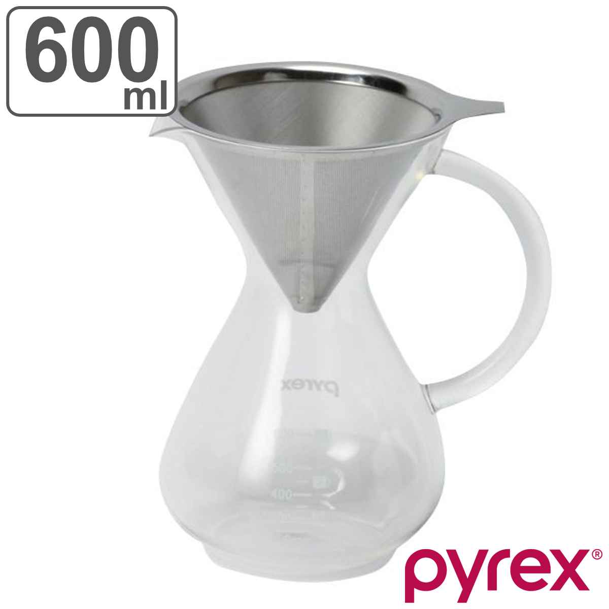 コーヒーサーバー 600ml Pyrex パイレックス ステンレスフィルター付き 耐熱ガラス （ 電子レンジ対応 コーヒー サーバー ガラス フィル