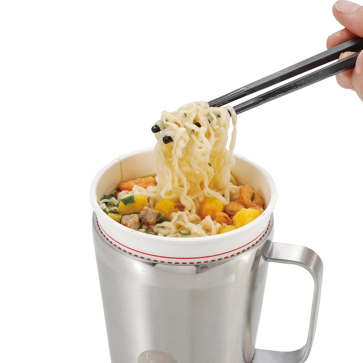 マグカップ 450ml ヌードルインマグ450 キャプテンスタッグ （ CAPTAIN STAG コップ マグ カップ カップ麺ホルダー ステンレス  ふた付き カップ麺 保温 保温マグ ステンレスマグ ステンレス製 キャンプ アウトドア ） 【ブラック】