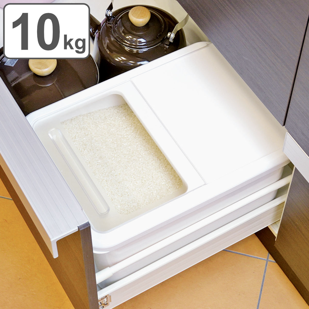 米びつ 10kg 引出し収納米びつ10kg用 （ 日本製 計量カップ付き プラスチック 冷蔵庫 引き出し 引出し 米櫃 こめびつ ライスボックス お