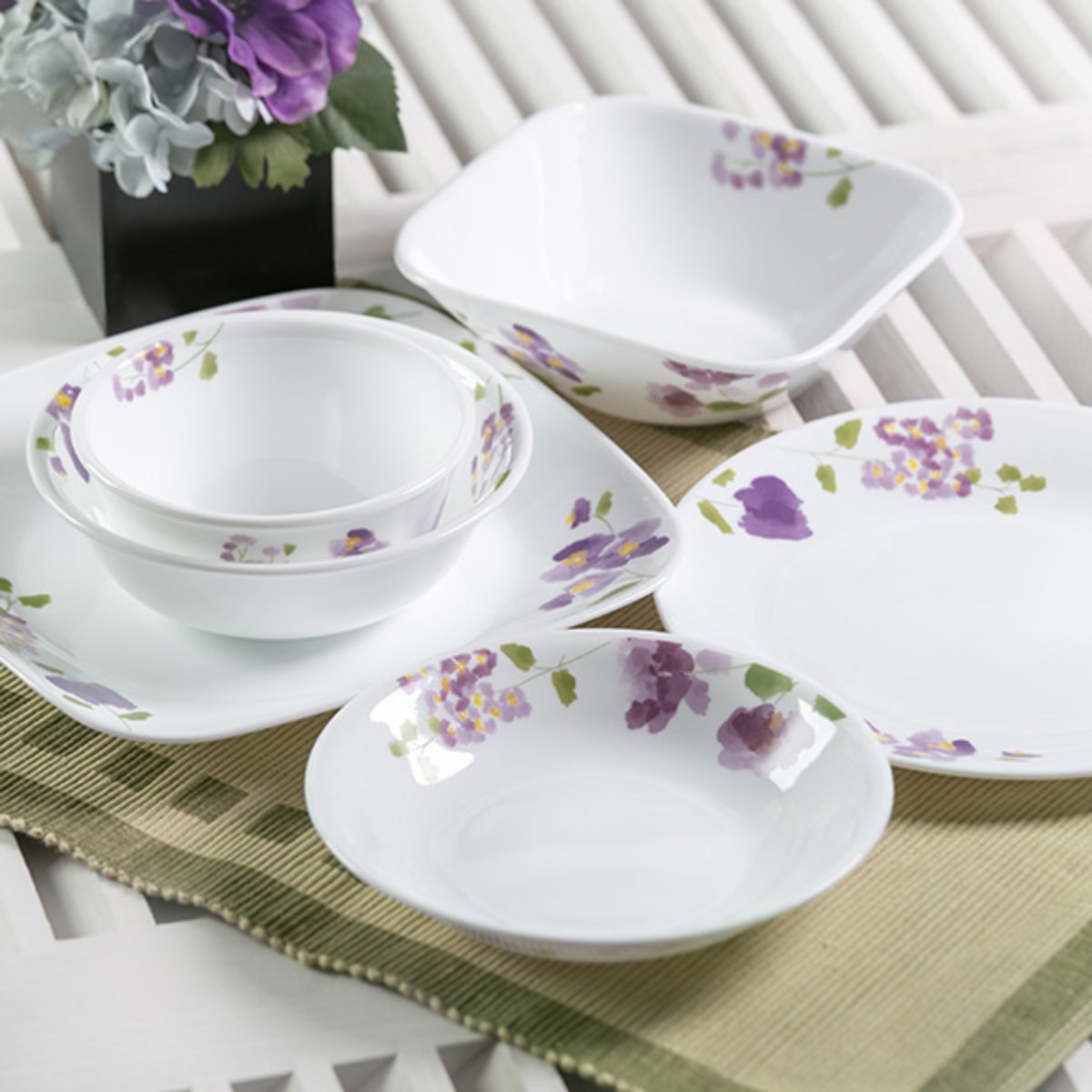 食器 5点セット CORELLE コレール バイオレットミスト 強化ガラス （ 食洗機対応 電子レンジ対応 オーブン対応 食器セット ボウル プレート  深皿 汚れ 落ちやすい 丈夫 おしゃれ 引っ越し 花柄 ）