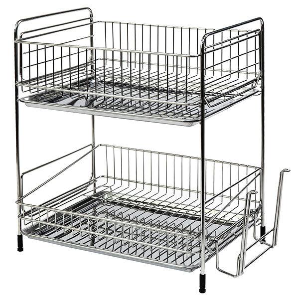 水切りラック 2段 ステンレス製 まな板受け付き アットアクア ( 水切りかご 水切りカゴ 水切りバスケット 二段 大容量 まな板受け付き シンク上 シンクサイド 水切り 洗い物 食器洗い 乾燥 )