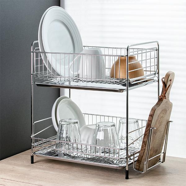 水切りラック 2段 ステンレス製 まな板受け付き アットアクア ( 水切りかご 水切りカゴ 水切りバスケット 二段 大容量 まな板受け付き シンク上 シンクサイド 水切り 洗い物 食器洗い 乾燥 )