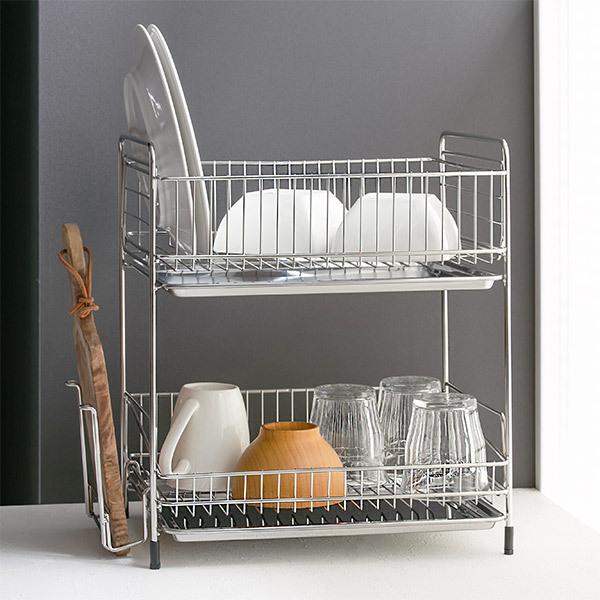 水切りラック 2段 ステンレス製 まな板受け付き アットアクア ( 水切りかご 水切りカゴ 水切りバスケット 二段 大容量 まな板受け付き シンク上 シンクサイド 水切り 洗い物 食器洗い 乾燥 )