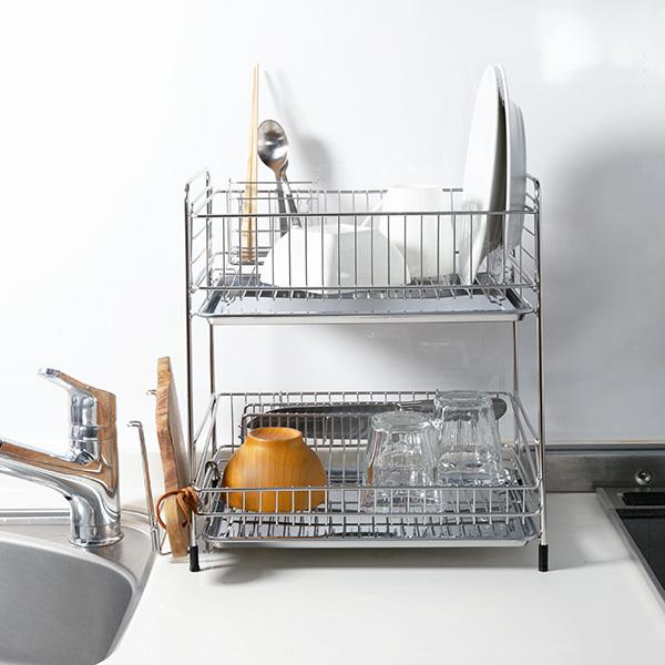 水切りラック 2段 ステンレス製 まな板受け付き アットアクア ( 水切りかご 水切りカゴ 水切りバスケット 二段 大容量 まな板受け付き シンク上 シンクサイド 水切り 洗い物 食器洗い 乾燥 )