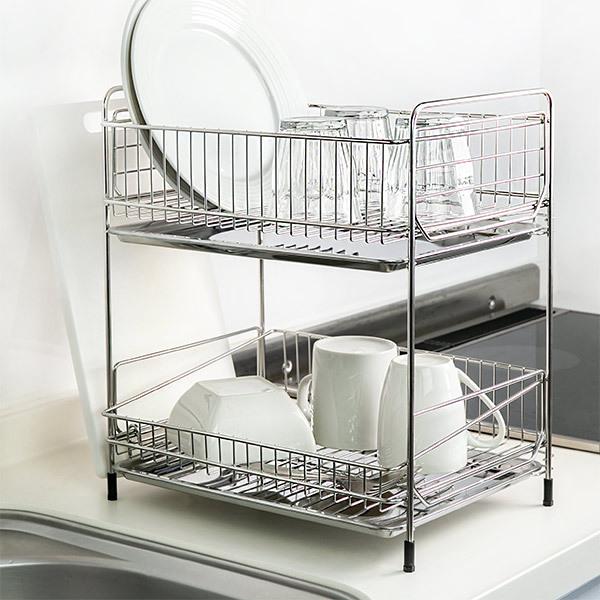 水切りラック 2段 ステンレス製 まな板受け付き アットアクア ( 水切りかご 水切りカゴ 水切りバスケット 二段 大容量 まな板受け付き シンク上 シンクサイド 水切り 洗い物 食器洗い 乾燥 )