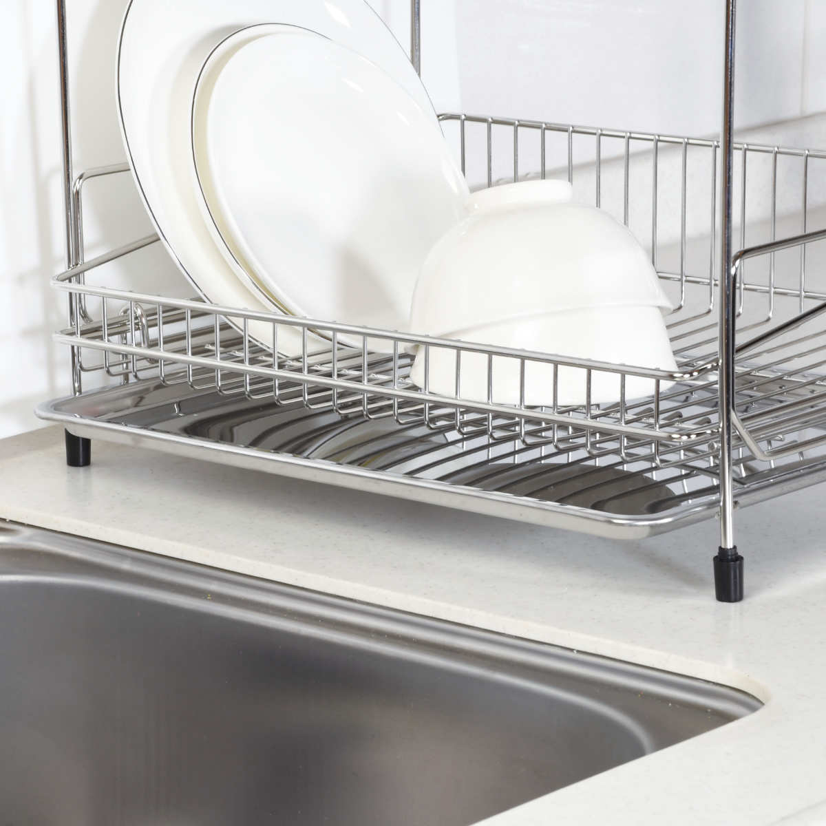 水切りラック 2段 ステンレス製 まな板受け付き アットアクア ( 水切りかご 水切りカゴ 水切りバスケット 二段 大容量 まな板受け付き シンク上 シンクサイド 水切り 洗い物 食器洗い 乾燥 )