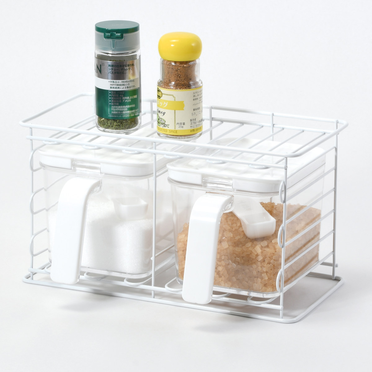 ブランキッチン 調味料ラック 2段 ストッカー2個付 （ スパイスラック キッチンラック 調味料収納 調味料スタンド スパイス置き 二段 セット 収納ラック 調味料 スパイス スタンド ラック 収納 棚 ストッカー ）