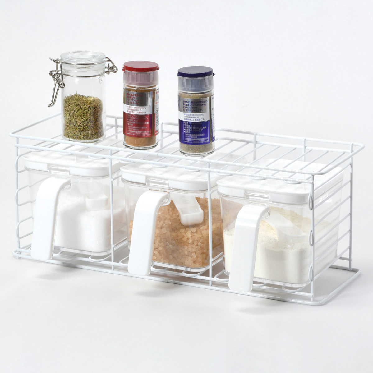 ブランキッチン 調味料ラック 2段 ストッカー3個付 （ スパイスラック キッチンラック 調味料収納 調味料スタンド スパイス置き 二段 セット 収納ラック 調味料 スパイス スタンド ラック 収納 棚 ストッカー ）