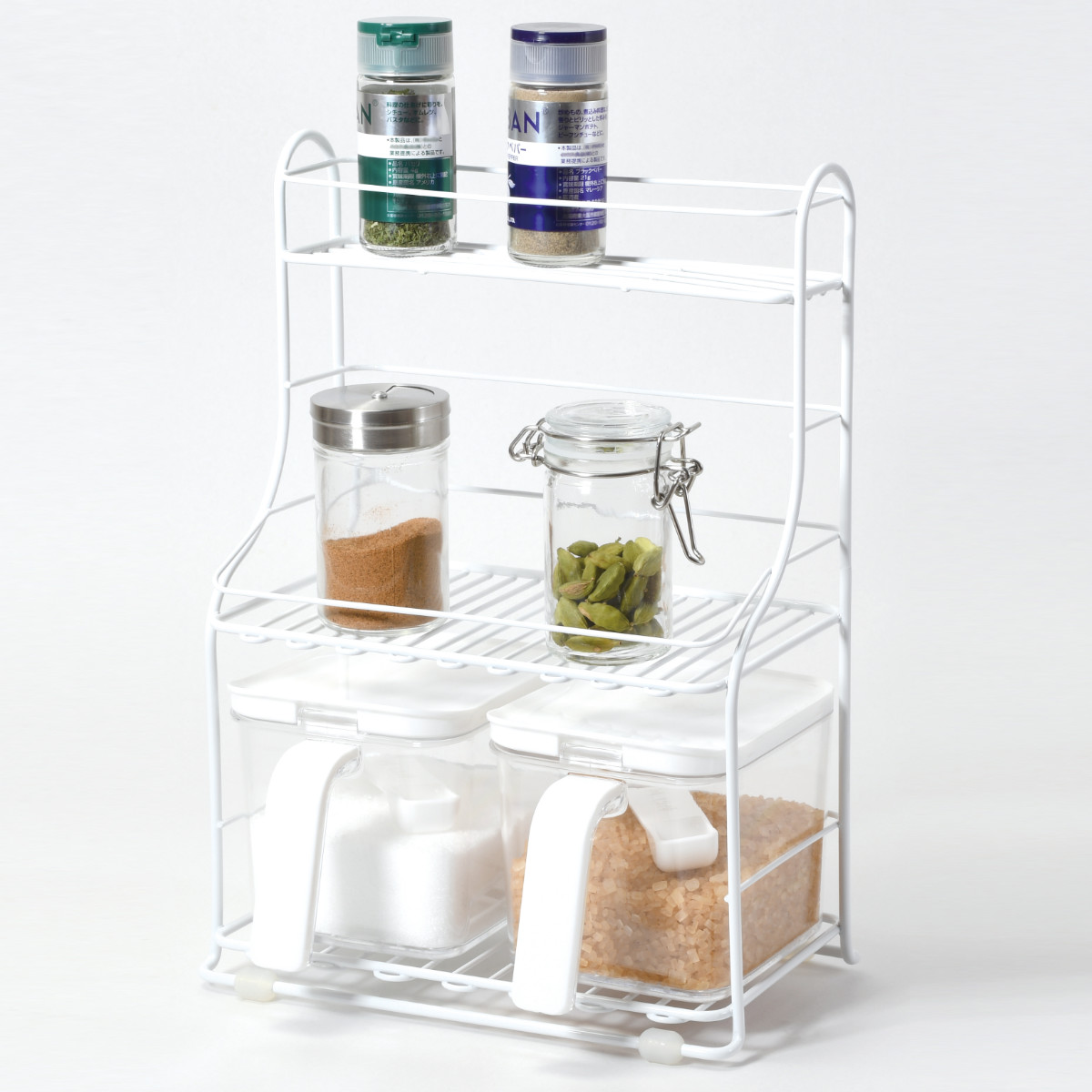 ブランキッチン 調味料ラック 3段 ストッカー2個付 （ スパイスラック キッチンラック 調味料収納 調味料スタンド スパイス置き 三段 セット 収納ラック 調味料 スパイス スタンド ラック 収納 棚 ストッカー ）