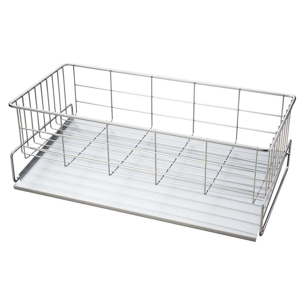 水切りカゴ 燕三条産 18-8ステンレス製 水切りバスケット スリム メイドインジャパン ( 水切りかご 水切りラック ディッシュラック ステンレス 日本製 シンク上 シンクサイド 横 洗い物 食器洗い 乾燥 水受けトレー 斜め 流れる )