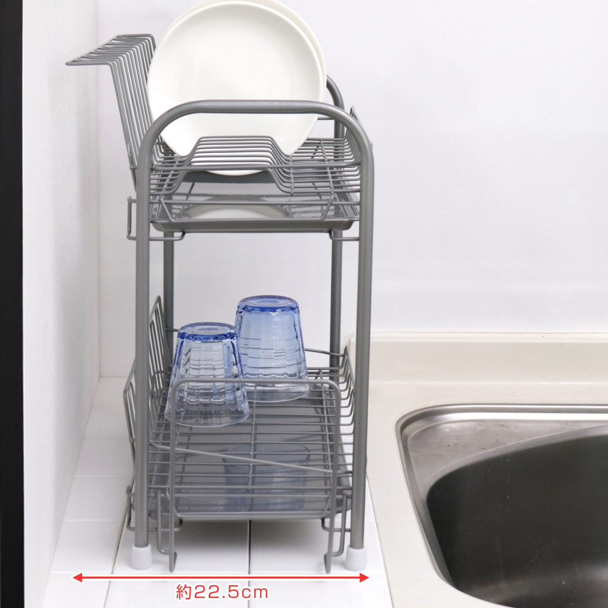 水切りラック シンプル・ウェア スリム2段式水切りバスケット ( カトラリーポケット付き 2段 スリム シンク上 シンクサイド 水切りバスケット 水切り ラック 水切りかご 食器洗い 皿洗い 洗い物 食器 洗い 乾燥 二段 )