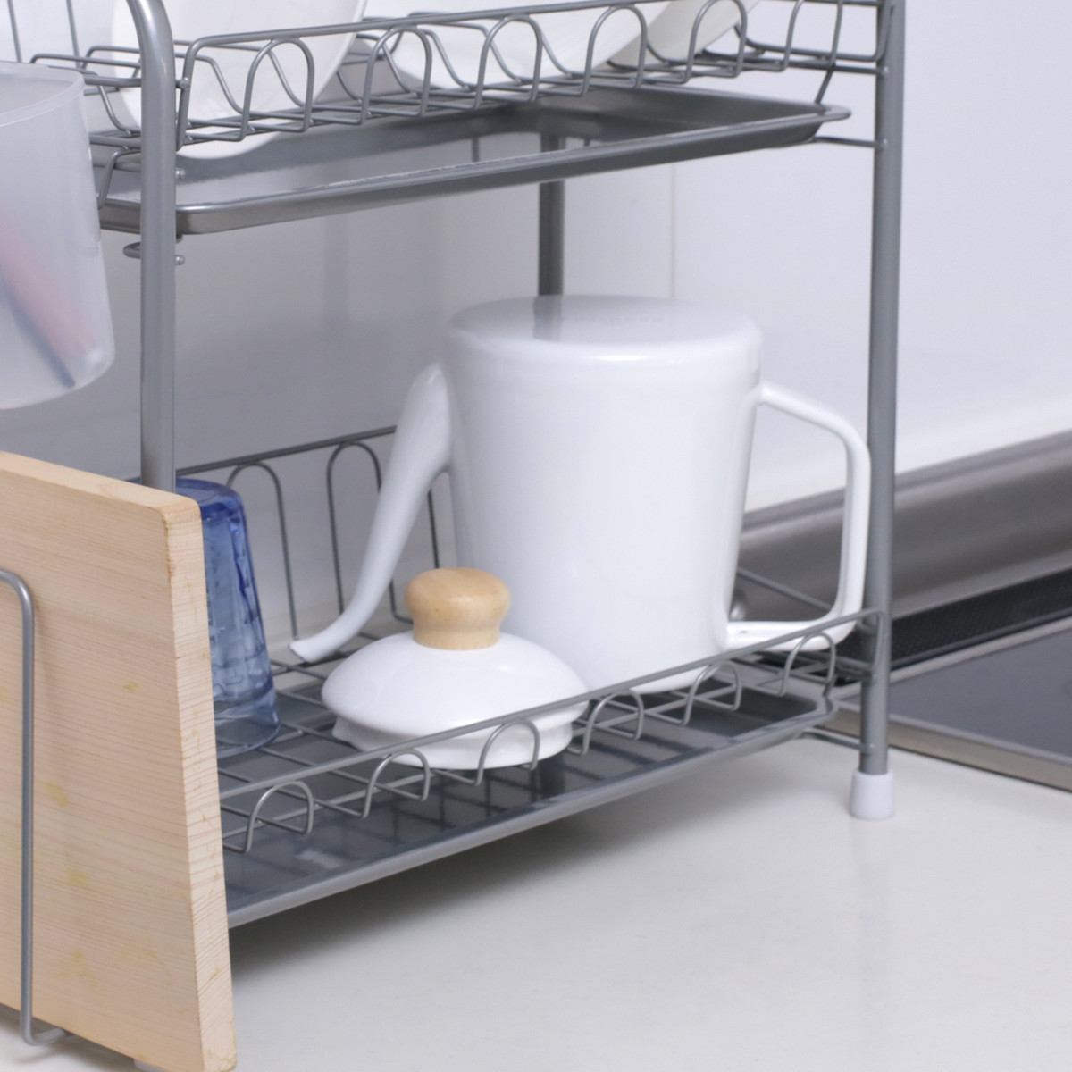 水切りラック シンプル・ウェア スリム2段式水切りバスケット ( カトラリーポケット付き 2段 スリム シンク上 シンクサイド 水切りバスケット 水切り ラック 水切りかご 食器洗い 皿洗い 洗い物 食器 洗い 乾燥 二段 )