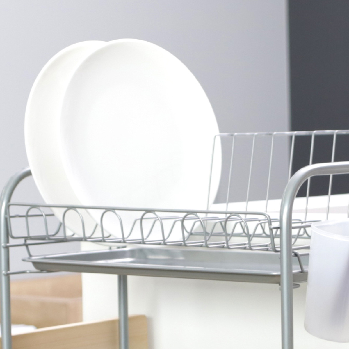 水切りラック シンプル・ウェア スリム2段式水切りバスケット ( カトラリーポケット付き 2段 スリム シンク上 シンクサイド 水切りバスケット 水切り ラック 水切りかご 食器洗い 皿洗い 洗い物 食器 洗い 乾燥 二段 )