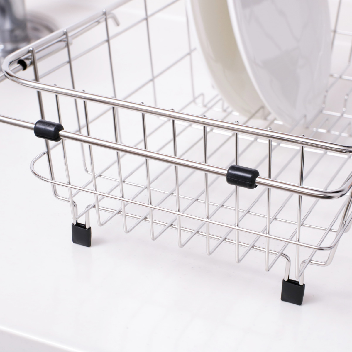 水切りラック シンプル・ウェア ステンレス製シンクスライド式水切りバスケット ( ステンレス 1段 シンク上 伸縮 スライド式 水切りバスケット かご ラック シンク 渡せる 水切り シンク渡し 新生活 洗い物 食器 洗い )