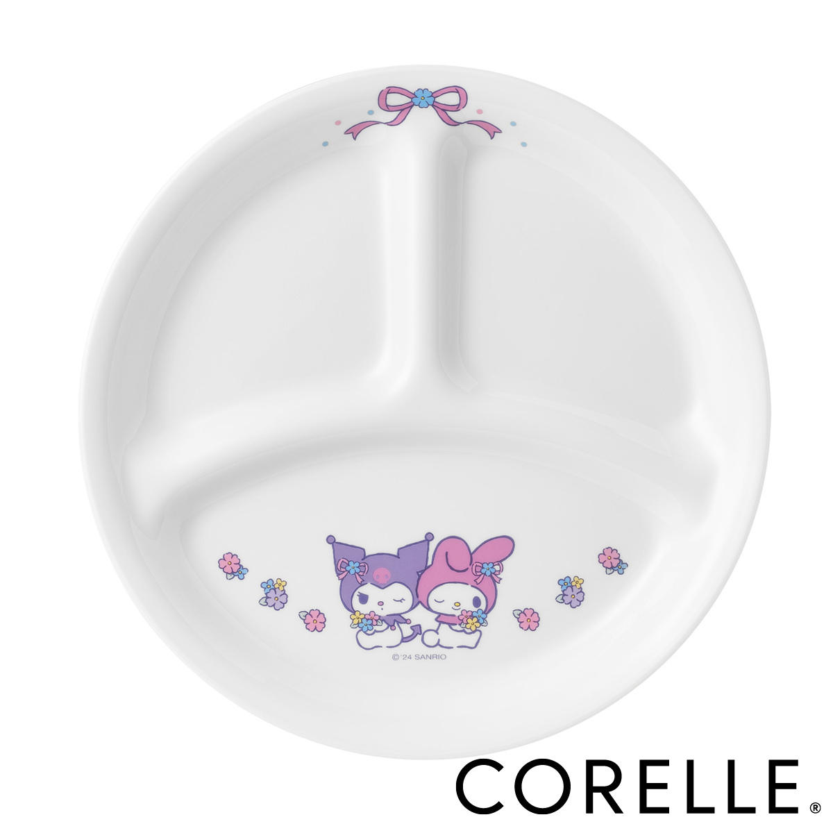 ランチプレート 21.5cm CORELLE コレール マイメロディ&クロミ ランチ皿 小 ( 強化ガラス 電子レンジ対応 食洗機対応 オーブン対応 皿 お皿 軽い 割れにくい おしゃれ かわいい キャラクター ワンプレート 仕切り皿 耐久性 丈夫 )