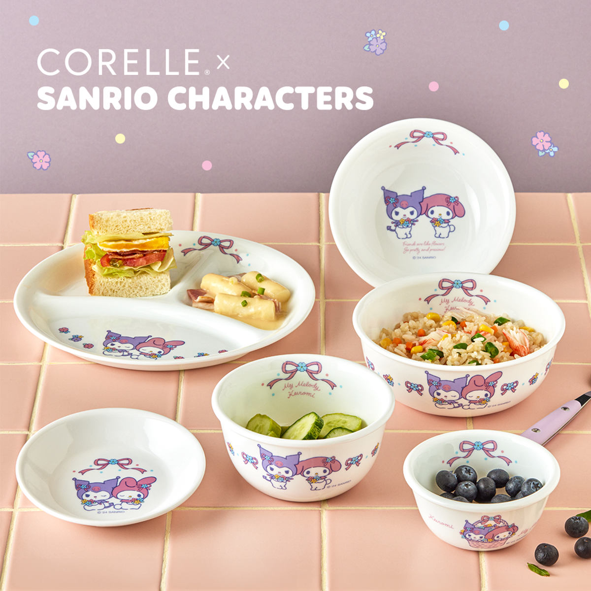 ボウル 13.5cm CORELLE コレールマイメロディ&クロミ 小 ( 強化ガラス 電子レンジ対応 食洗機対応 オーブン対応 皿 お皿 器 軽い 割れにくい おしゃれ かわいい キャラクター サラダボウル ヨーグルト 朝食 前菜 耐久性 丈夫 )