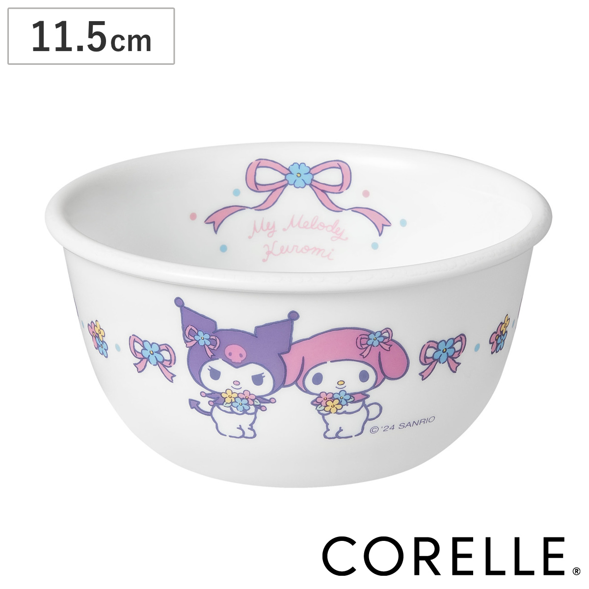 ボウル 11.5cm CORELLE コレールマイメロディ&クロミ ライスボウル ( 強化ガラス 電子レンジ対応 食洗機対応 オーブン対応 皿 お皿 器 軽い 割れにくい おしゃれ かわいい キャラクター サラダボウル 朝食 前菜 耐久性 丈夫 )