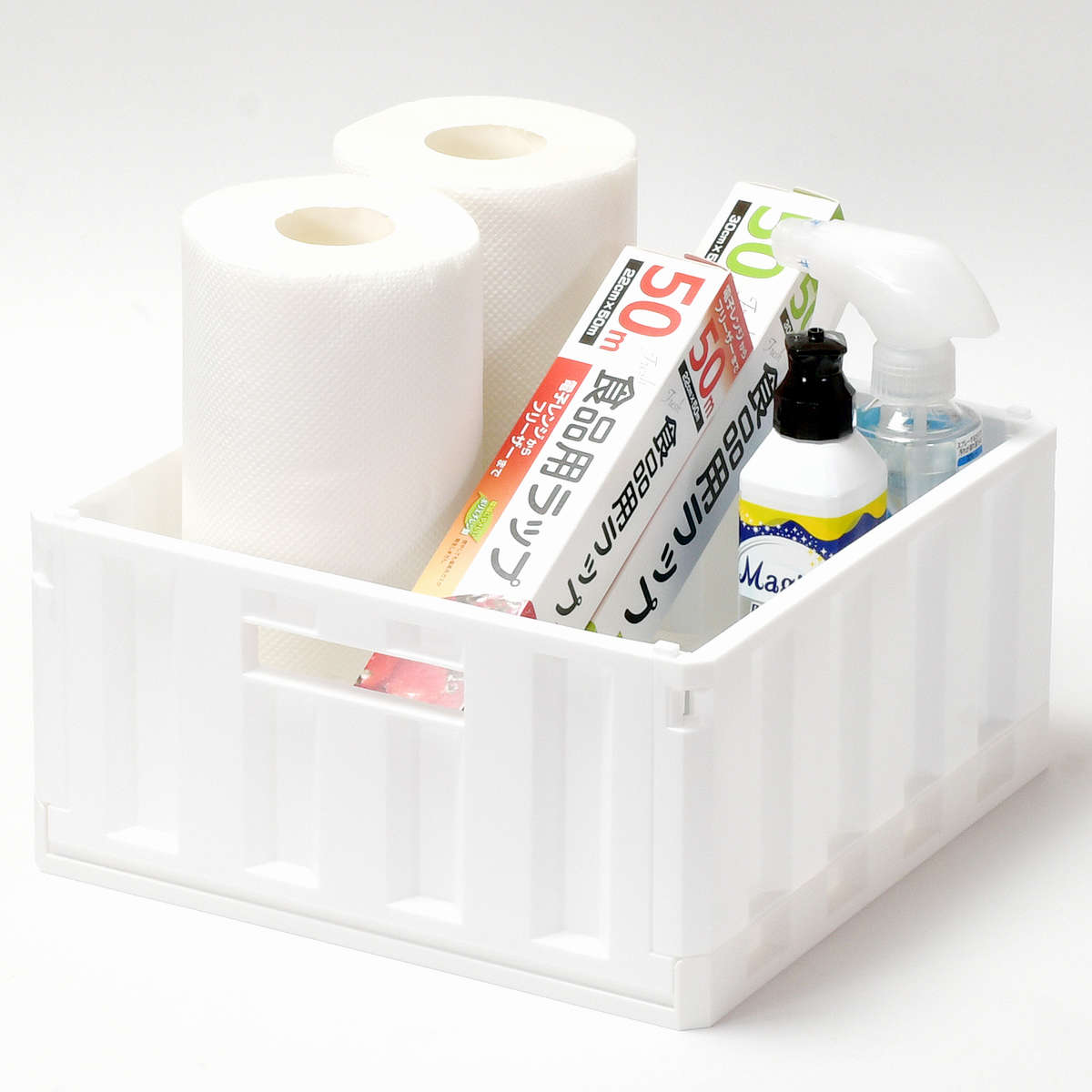 キッチン 小物入れ スキット 折りたたみ式コンテナ Mサイズ ( コンテナ 整理ボックス 収納ケース バスケット 折りたたみ コンパクト 日本製 コンテナボックス 積み重ね スタッキング シンク下 収納 ストック 食品 日用品 コスメ )