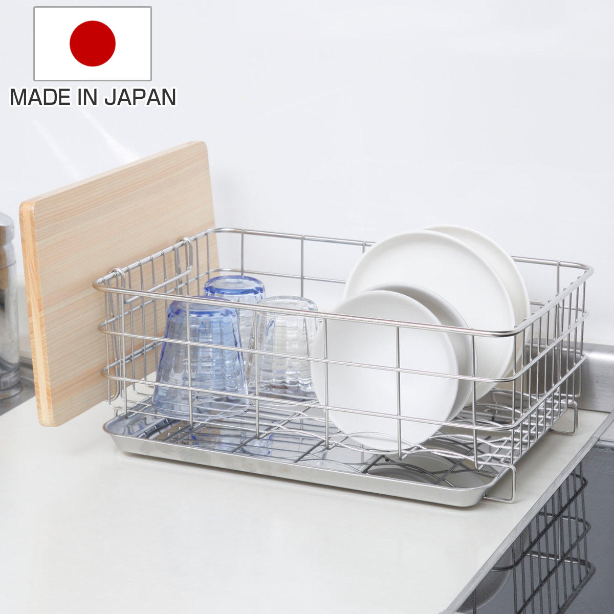 水切りラック デュアリス 18-8ステンレス製 水切りバスケット ステンレストレー付き 日本製 ( ステンレス シンク横 ラック コンパクト 水切りトレー 水切りかご 水切り 新生活 洗い物 食器 洗い バスケット )