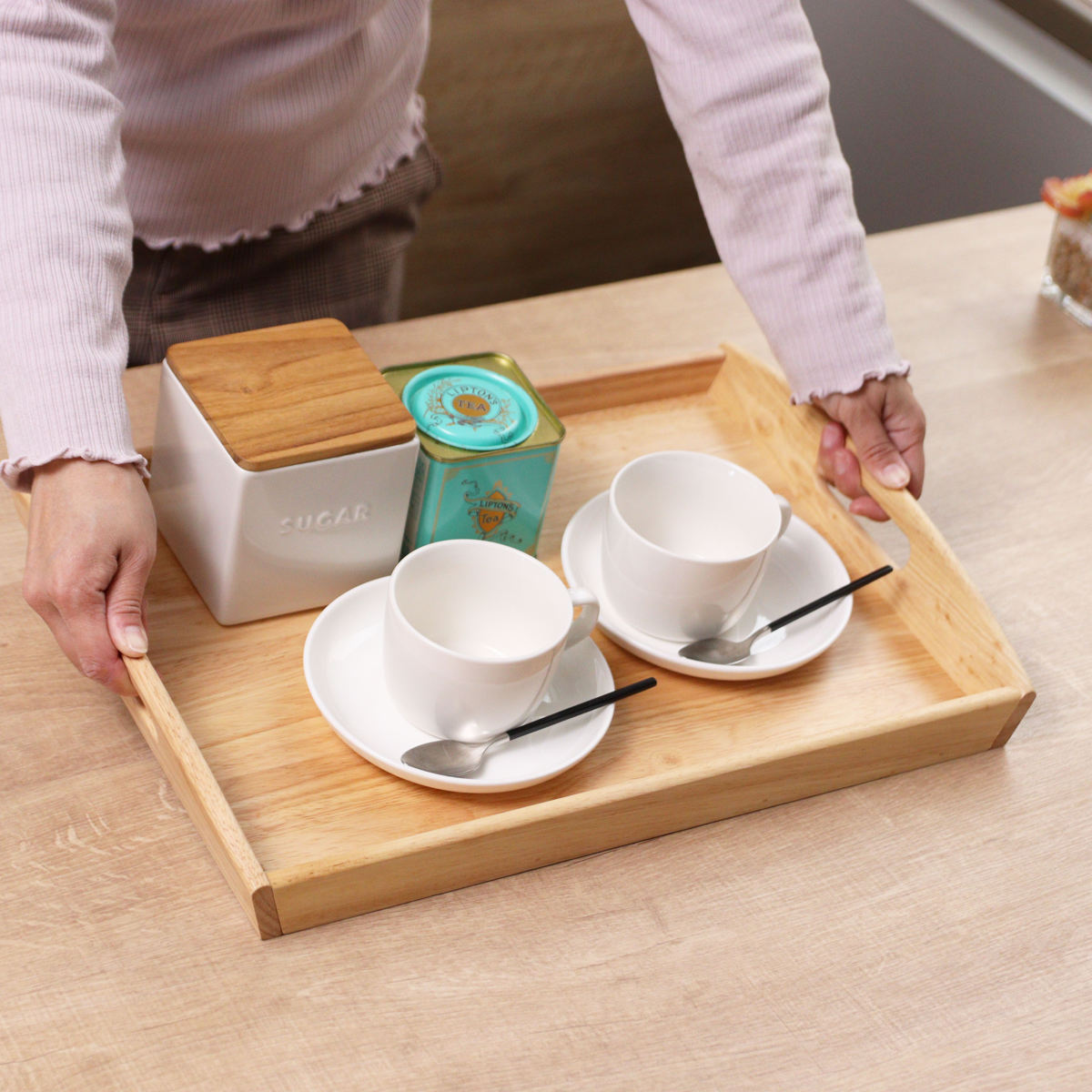 お盆 トレー 角型 大 木製 ( 木製トレー トレイ キッチントレー キッチントレイ 44×30cm 木製トレイ キッチン用品 キッチン雑貨 ウッド おぼん 配膳 取っ手付き 持ち手付き おしゃれ )