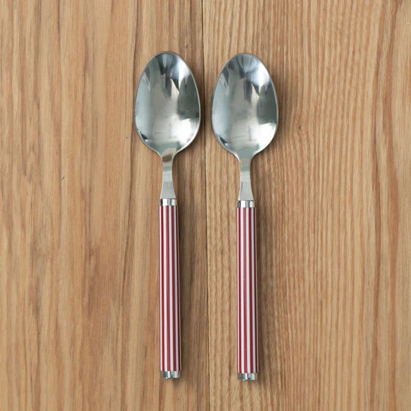 スプーン 大 セット 2本入り ステンレス ストライプ 赤 ( 洋食器 カトラリー 大きい 盛り付け カレー デザート 匙 シチュー パスタ サラダ アイス ケーキ おしゃれ )