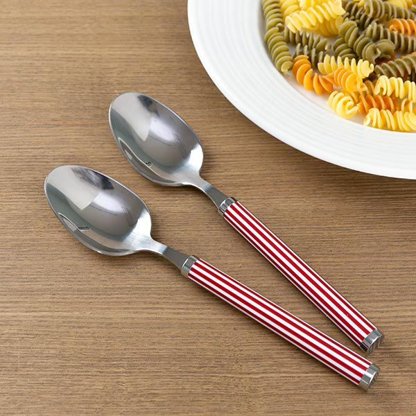 スプーン 大 セット 2本入り ステンレス ストライプ 赤 ( 洋食器 カトラリー 大きい 盛り付け カレー デザート 匙 シチュー パスタ サラダ アイス ケーキ おしゃれ )