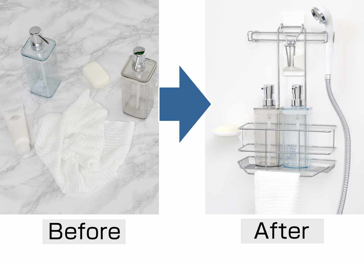 シャワーラック バスストレージ お風呂 ラック バスラック 収納 ( シャンプーラック 吊り下げ シャワーフック ボトルスタンド ボトル シャンプー コンディショナー ボディーソープ チューブ 棚 タオル フック 小物 整理 省スペース )