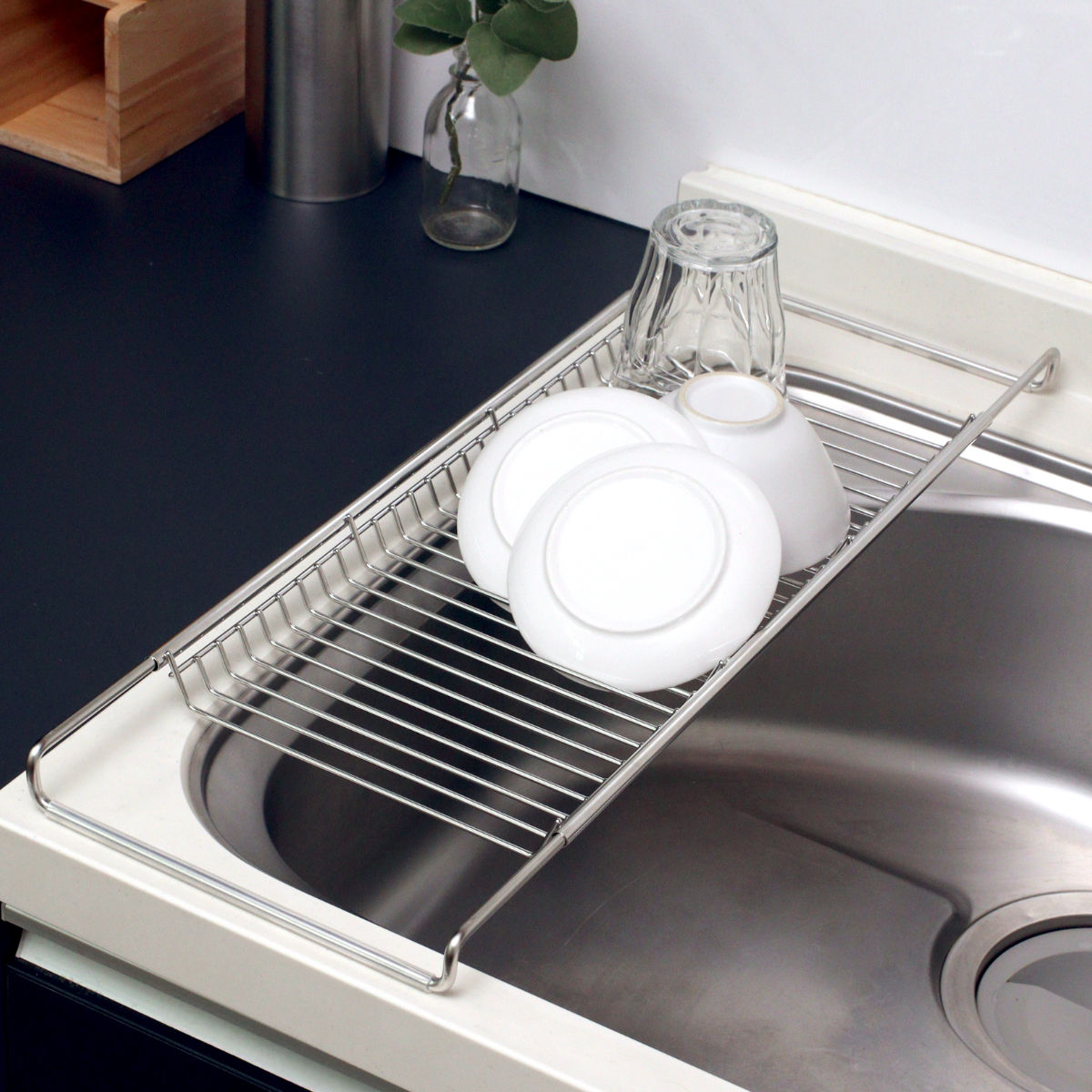 水切りラック 18-8 ステンレス製 スライド水切りラック サスティナ ( 水切りプレート シンク上水切り 水切りトレー スライド式 オールステンレス シンク上 洗い物 食器洗い 乾燥 おすすめ )