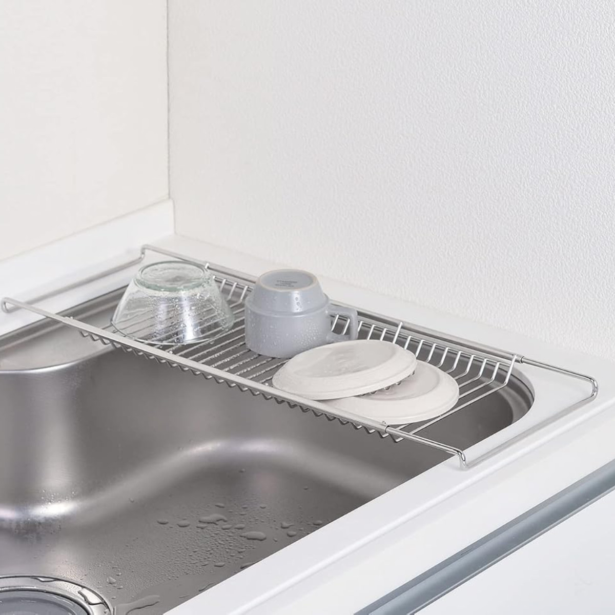 水切りラック 18-8 ステンレス製 スライド水切りラック サスティナ ( 水切りプレート シンク上水切り 水切りトレー スライド式 オールステンレス シンク上 洗い物 食器洗い 乾燥 おすすめ )