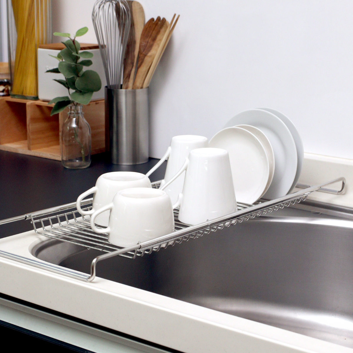 水切りラック 18-8 ステンレス製 スライド水切りラック サスティナ ( 水切りプレート シンク上水切り 水切りトレー スライド式 オールステンレス シンク上 洗い物 食器洗い 乾燥 おすすめ )