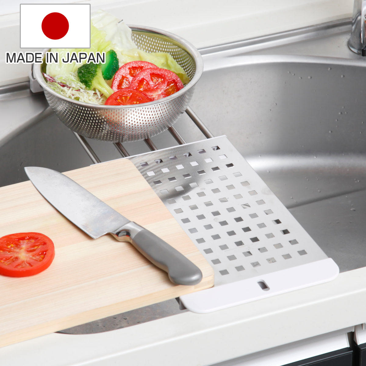 水切りラック デュアリス 18-8ステンレス製 スライド式 シンク調理台 日本製 ( ステンレス シンク上 伸縮 調理台 作業台 水切りトレー シンク 渡せる 水切り シンク渡し 新生活 洗い物 食器 洗い 一時置き コンパクト )