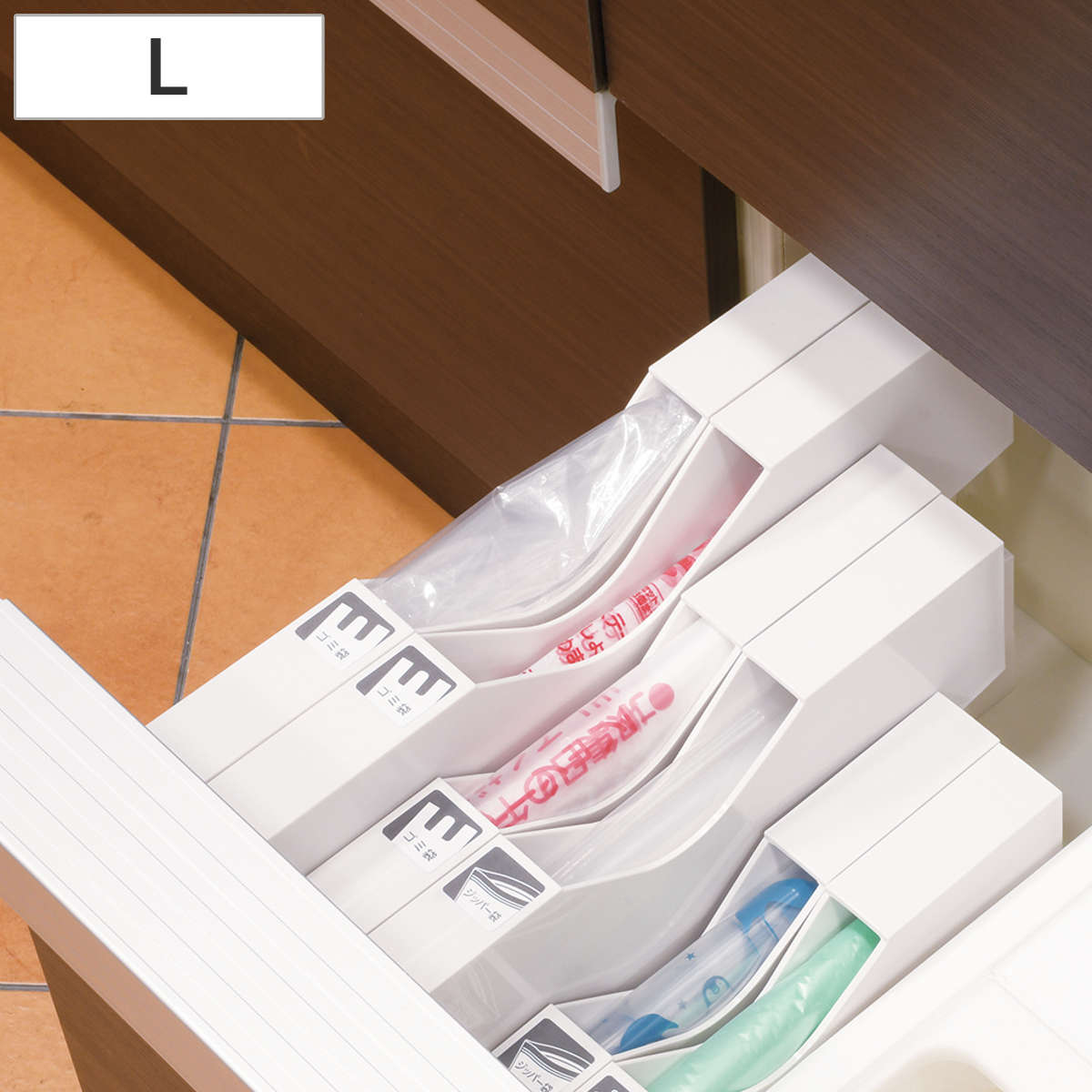 ゴミ袋 収納 アレンジフリー ゴミ袋&保存袋ストッカー Lサイズ ( ゴミ袋ストッカー ポリ袋ストッカー ポリ袋ホルダー ごみ袋 ケース 日本製 ゴミ袋ホルダー ゴミ袋入れ ビニール袋 整理 シンク下 縦型 横型 引出し 棚 )