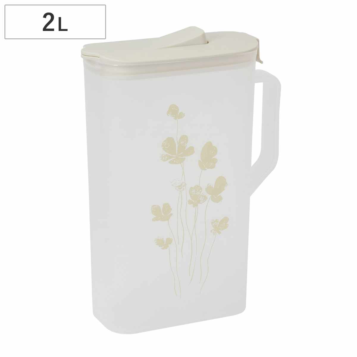 冷水ポット 2.0L クールスクエア スミレ ミモザ （ ピッチャー 冷水筒 日本製 パッキン一体型 プラスチック ワンプッシュ 麦茶ポット 大容量 水差し スリム 麦茶 水 広口 取っ手付き 片手 ） 【スミレ】