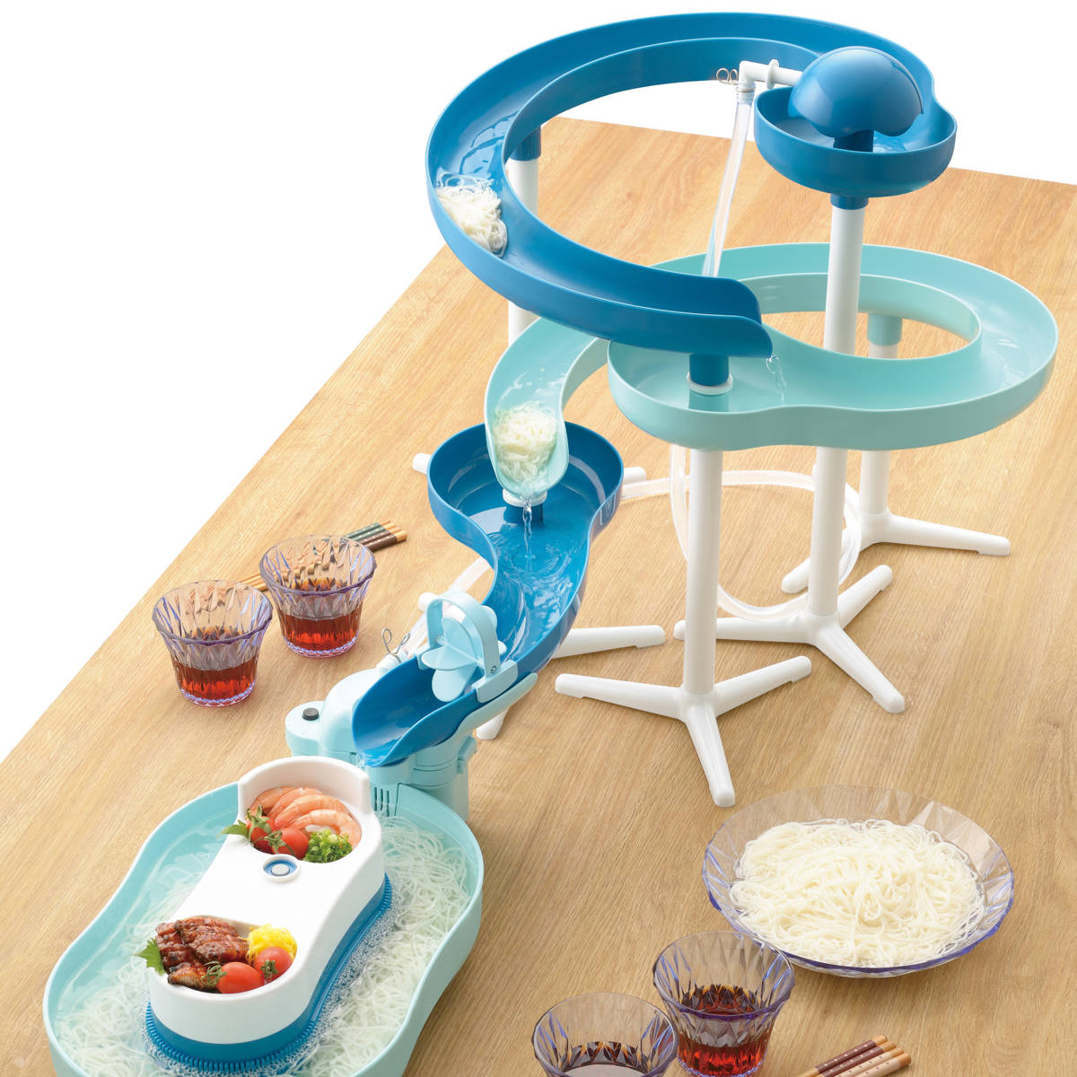 流しそうめん器 流麺 ツイストスライダーそうめん流し器 ミントブルー ( 電動 流しそうめん機 そうめん 流しそうめん 電池式 素麺 ソーメン 薬味置き パーティー 卓上 コードレス ホームパーティー )