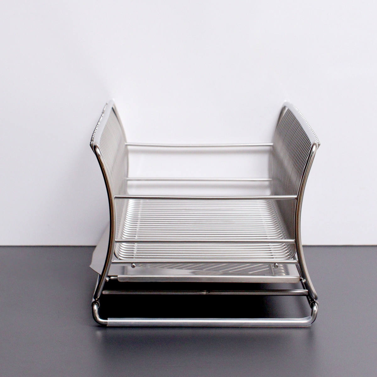 水切りかご 18-8 ステンレス製 水切りカゴ スリム サスティナ ( 水切りラック 水切りバスケット 水切り 流れる オールステンレス 伸縮 1段 ディッシュラック トレー シンク上 シンク渡し シンク横 洗い物 食器洗い 乾燥 )