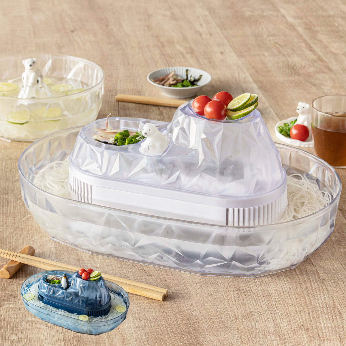 そうめん流し器 M 2~3人用 流氷 流しそうめん 電池式 流しそうめん機 プラスチック製 ( そうめん流し機 しろくま ペンギン 素麺 ながしそうめん 薬味入れ 流し素麺 薬味皿 機械 シロクマ アニマル 動物 氷山 おしゃれ かわいい ) 【シロクマ】