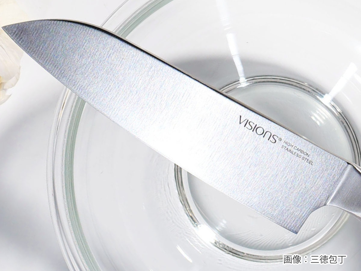 三徳包丁 16.5cm VISIONS 食洗機対応 ( 料理包丁 万能包丁 キッチンナイフ 文化包丁 オールステンレス 16.5センチ 錆びにくい 切れ味抜群 調理小物 調理道具 一体型 下ごしらえ用品 ピンク おしゃれ ビジョン )