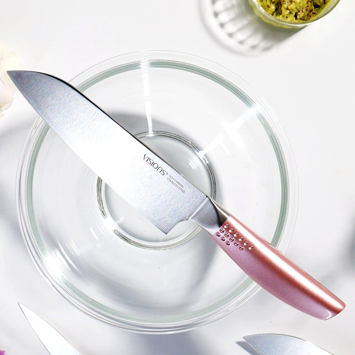 三徳包丁 16.5cm VISIONS 食洗機対応 ( 料理包丁 万能包丁 キッチンナイフ 文化包丁 オールステンレス 16.5センチ 錆びにくい 切れ味抜群 調理小物 調理道具 一体型 下ごしらえ用品 ピンク おしゃれ ビジョン )