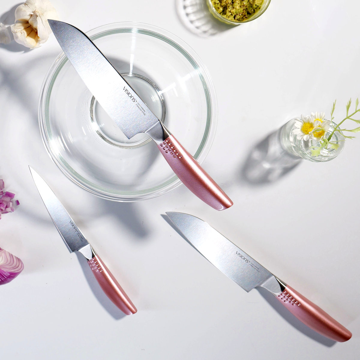 ペティナイフ 12.5cm VISIONS 食洗機対応 ( 果物包丁 果物ナイフ 小型包丁 洋包丁 ナイフ オールステンレス 12.5センチ 錆びにくい 切れ味抜群 調理小物 調理道具 下ごしらえ用品 ピンク おしゃれ ビジョン )