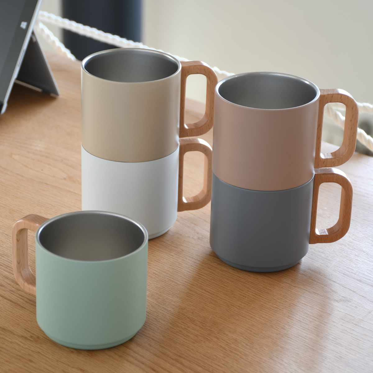 マグカップ 350ml 積み重ねられる真空マグカップ 350 ( ステンレス 保冷 保温 真空 保温マグカップ ステンレスカップ おしゃれ かわいい 保温マグ 真空断熱構造 保冷マグ コップ カップ マグ ) 【ベージュ】 ベージュ