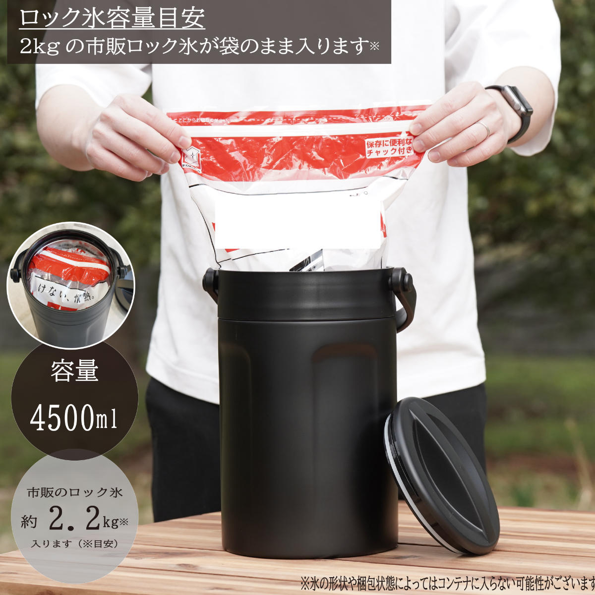 アイスコンテナ 4.5L 真空アイスマルチコンテナ4500 保冷 ( 氷入れ アイスペール アイスクーラー ジャグ アイスジャグ 氷入れ容器 氷 溶けない アイスバケット ボトル 冷蔵 真空断熱構造 タンク 持ち運び 取っ手付き 大容量 )