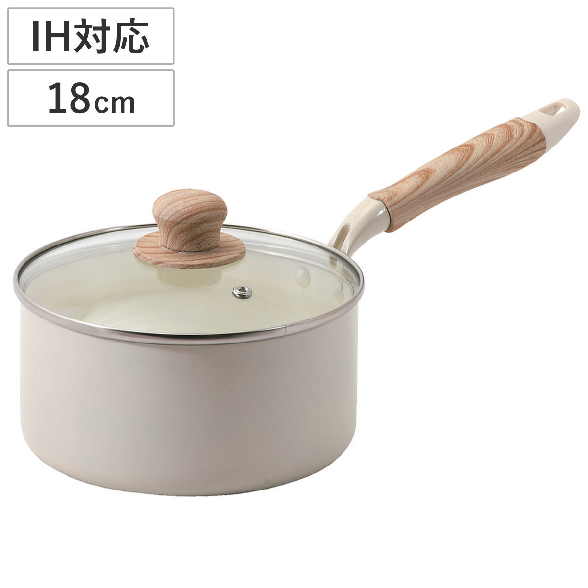 片手鍋 18cm IH対応 ガラス蓋付き セラミール ( ガス火対応 オール熱源対応 片手なべ 鍋 セラミック加工 軽い 18センチ アルミ製 セラミック 木目調ハンドル こびりつきにくい 軽量 耐久性 おしゃれ )