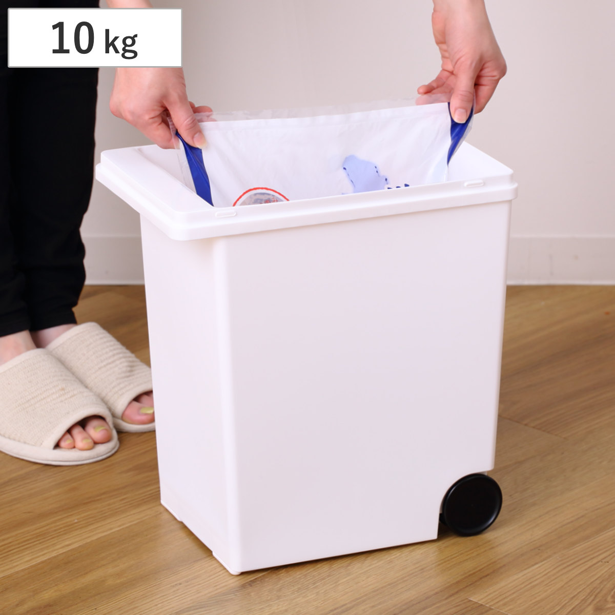 米びつ 10kg 袋のまま 保存 10kg用 ( 保存容器 米櫃 ライスストッカー 日本製 計量カップ付き キャスター付き プラスチック 密閉 10キロ シンク下 袋ごと 米 お米 お米収納 お米保存 ペットフード 保管 収納 ケース 白 スリム )