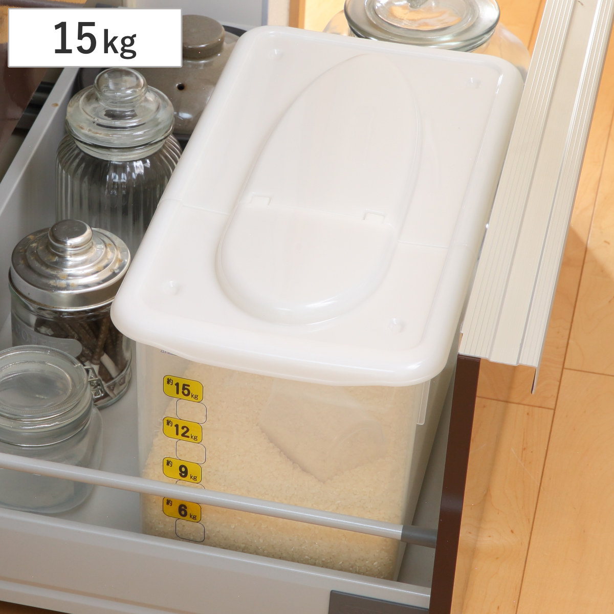 米びつ 15kg ストックス ストッカー 計量カップ付き （ キャスター付き 計量カップ 日本製 シンク下 プラスチック 米櫃 こめびつ 保管 保存 お米収納 お米保管 ライスストッカー 米 お米 保存容器 コメビツ 15キロ ）