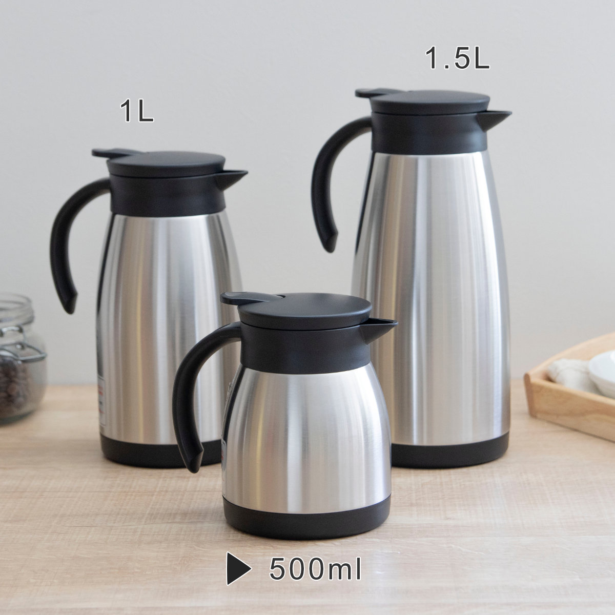 ポット 500ml アコット ステンレス テーブルポット ( 卓上ポット 保温 保冷 ステンレスポット 保温ポット 保冷ポット おしゃれ 卓上 持ち運び 真空二重構造 コーヒー お茶 ワンプッシュ 広口 )