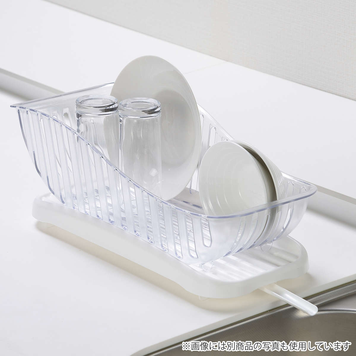 水切りトレー スキットアルファ スリム トレーのみ ( 受け皿 コンパクト 日本製 一人暮らし 小さめ ディッシュラック シンク横 皿洗い 乾燥 プラスチック 省スペース 白 縦置き 横置き ノズル )