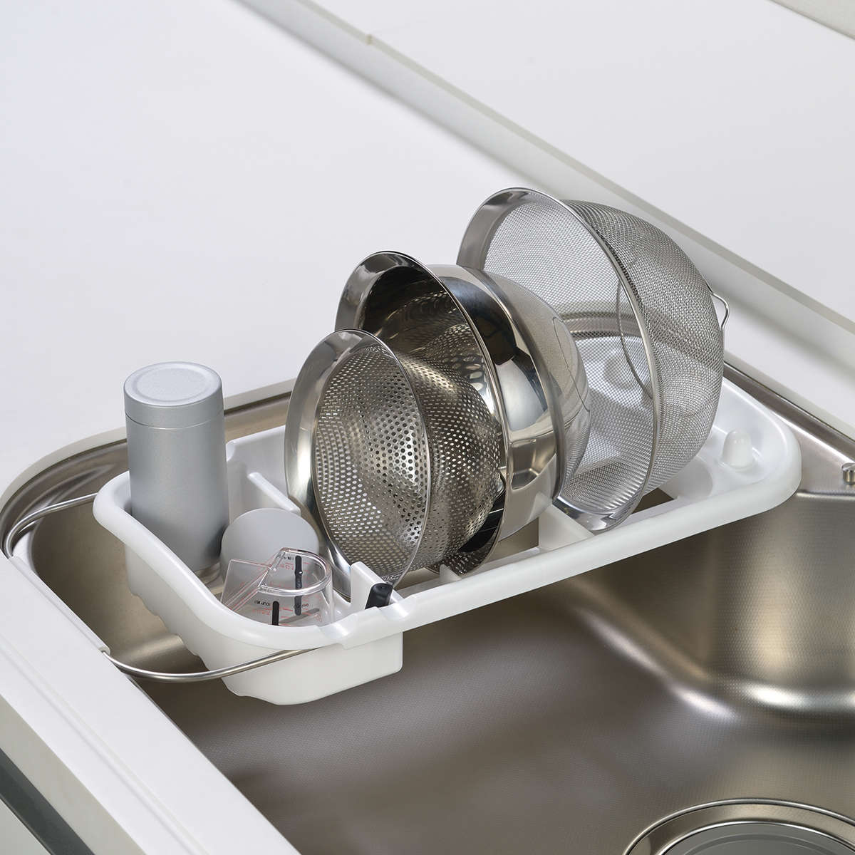 水切りかご スキットアルファ シンク 水切りラック 伸縮 ( シンク上 スリム 水切りカゴ 日本製 一人暮らし 小さめ 水切りバスケット ディッシュラック シンクサイド 渡し 乾燥 食器洗い シンク内 水切り )