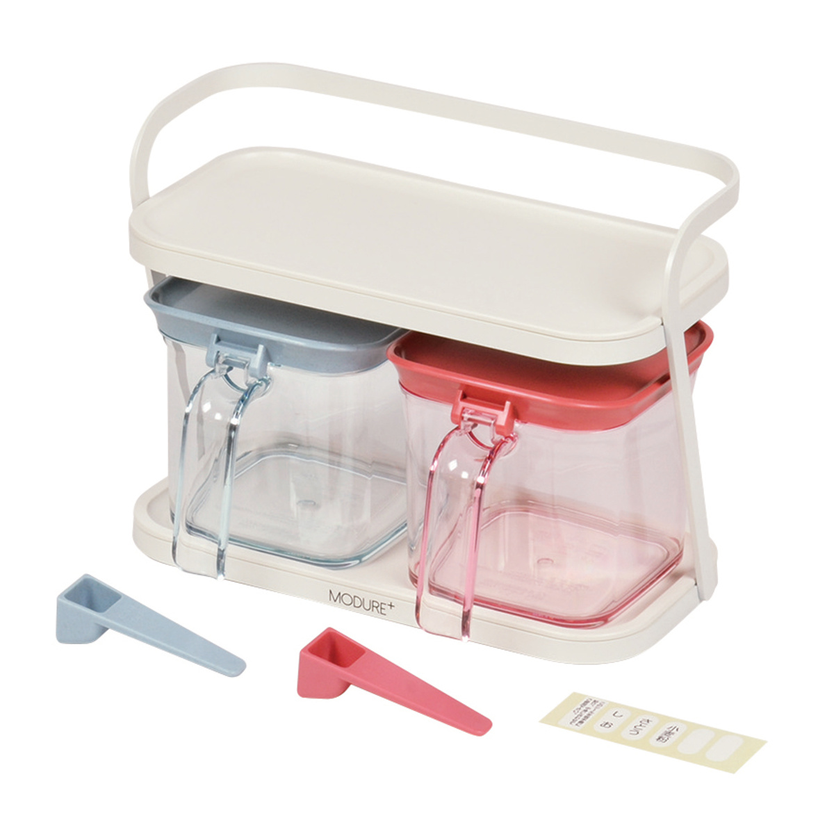 スパイスラック モデュールプラス 調味料ラック ストッカー 2個付 ( 調味料 収納 調味料ポット 2段 トレー取り外し 棚板 洗える 日本製 調味料棚 調味料置き シンク上 カウンター上 キッチントップ ポット スプーン おしゃれ )